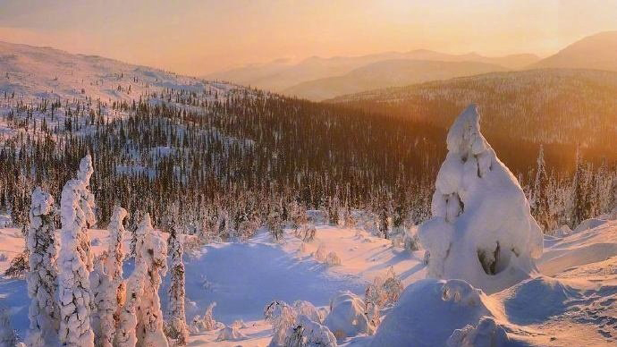 冬季俄罗斯，阳光下的雪景